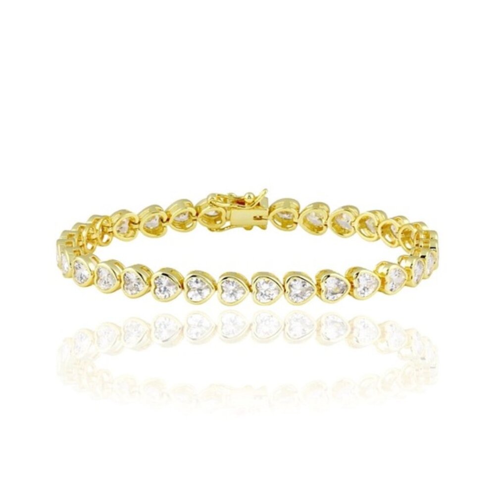Gold Plated Bezel Heart Tennis Bracelet | Sparkly & Elegant Jewelry